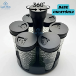 Organizador de Tempero e Condimentos 6 Potes Vidro Base Giratória 360° Tampa Dosadora Cozinha