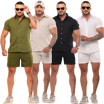 Conjunto de Linho Masculino Camisa de Botão Shorts Mauricinho Com Bolso Esporte Fino Social