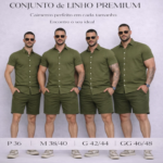 Conjunto de Linho Masculino Camisa de Botão Shorts Mauricinho Com Bolso Esporte Fino Social