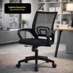Cadeira Executiva Giratória Ergonômica Preta com Encosto em Tela e Ajuste de Altura