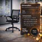 Cadeira Executiva Giratória Ergonômica Preta com Encosto em Tela e Ajuste de Altura