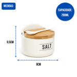 Saleiro De Porcelana Com Colher Tampa Bambu 290ml Manhattan Hauskraft Porta Sal