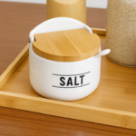 Saleiro De Porcelana Com Colher Tampa Bambu 290ml Manhattan Hauskraft Porta Sal