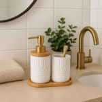 Jogo Banheiro Kit Lavabo Porcelana Sabonete Escova Bandeja