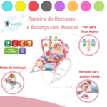 Cadeira de Descanso e Balanço P/ Bebê Baby Vibratória Com Musical e Brinquedos Didático Zippy Toys