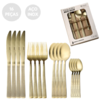 Faqueiro 16 Peças de Aço Inox Champanhe Santorini – Lyor